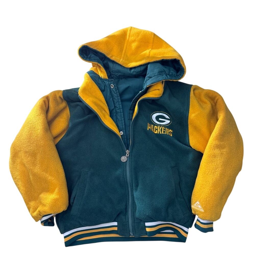 Green Bay Packers NFL reversible fleece Nylon green yellow jacket Youth Large